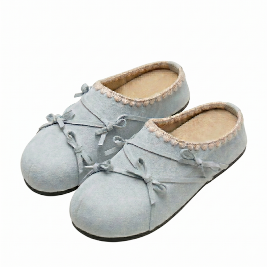 Bow accessories lace thick soled women's slippers