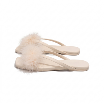 Feather Puff Strap Flip Flops