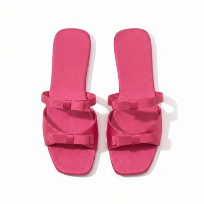 Chic Satin Bow Double Strap Slides