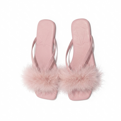 Feather Puff Strap Flip Flops
