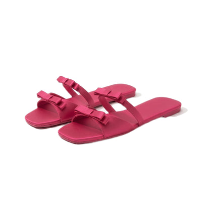 Chic Satin Bow Double Strap Slides